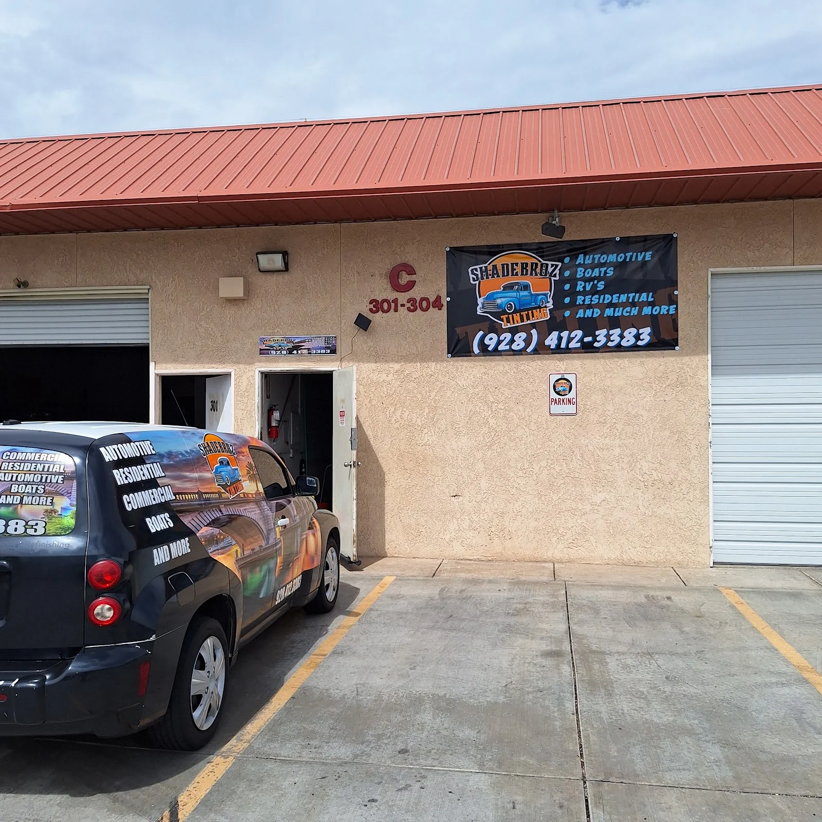 Inside Shadebroz Tinting LLC — shop interior and work bay